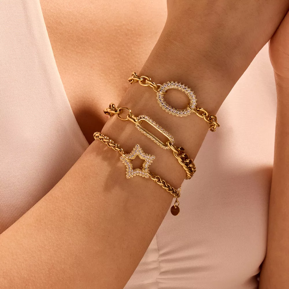 18K Gold-Plated Rhinestone Chain Bracelet, image 2