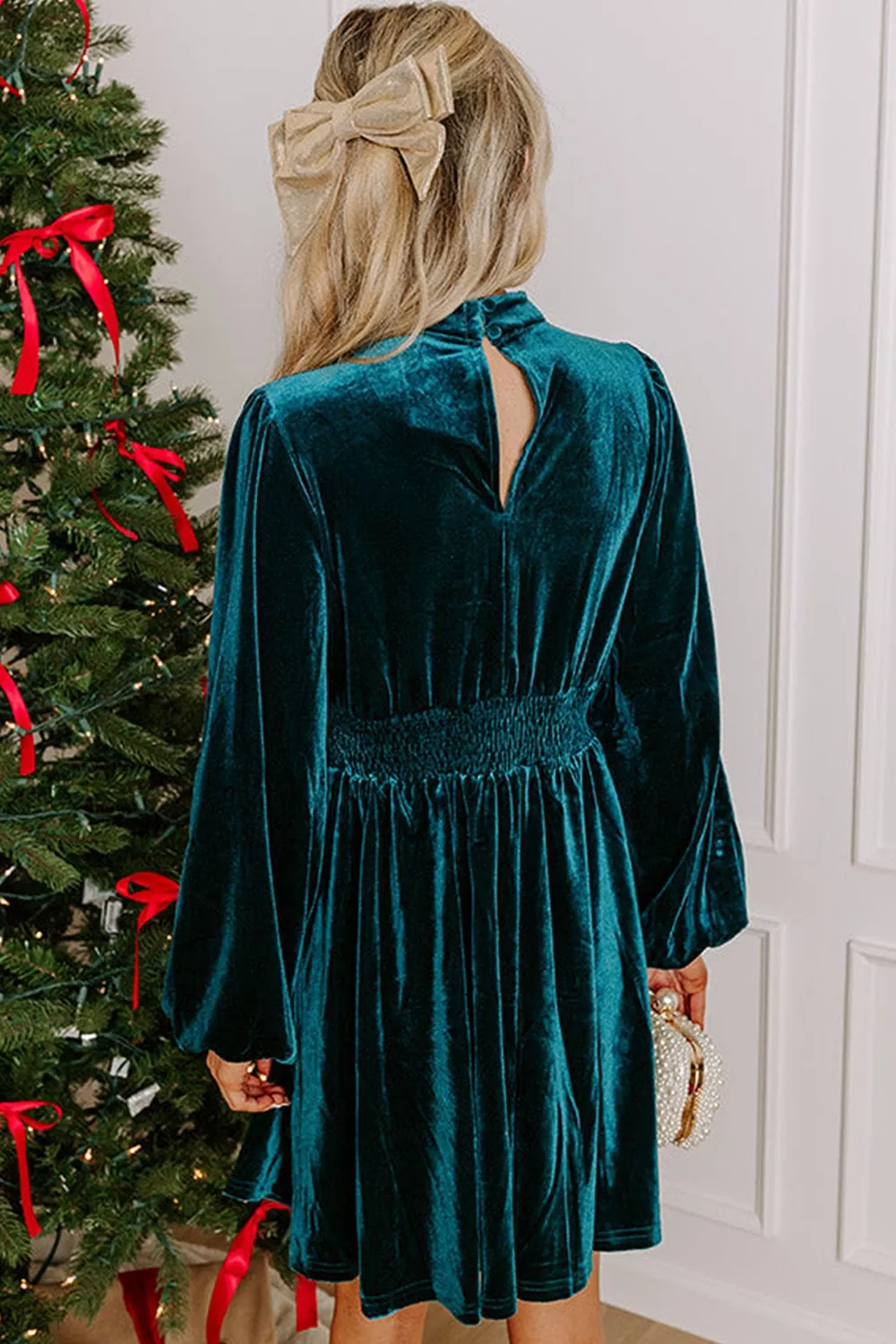 Velvet Mock Neck Long Sleeve Dress, image 4