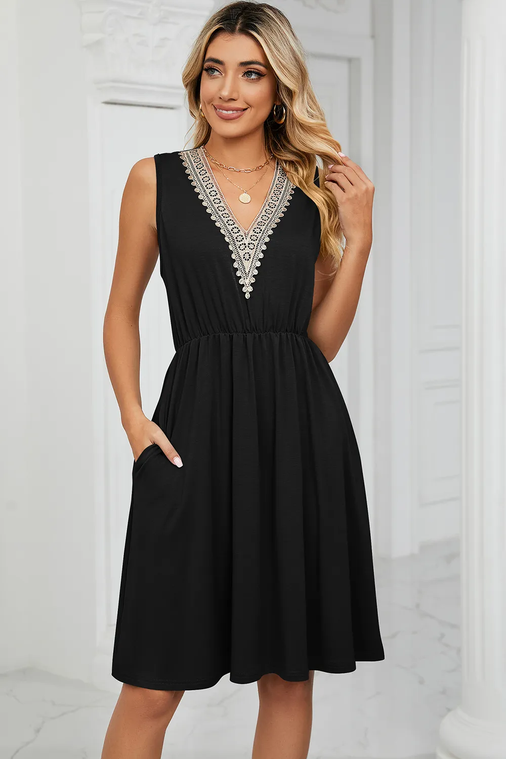 Pocketed V-Neck Wide Strap Dress, image 19