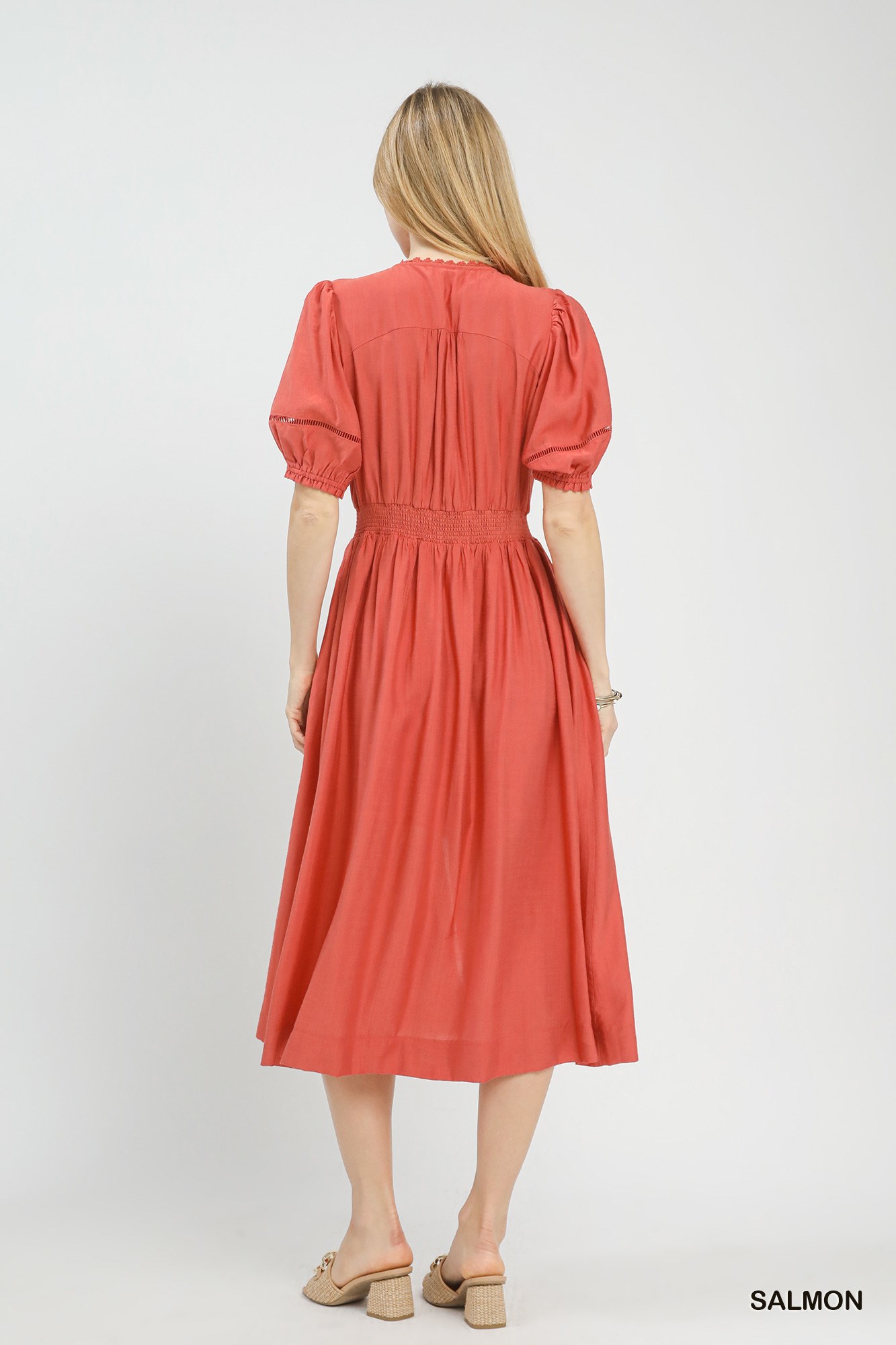 Zip-Front Smocked Waist Midi Dress, image 4