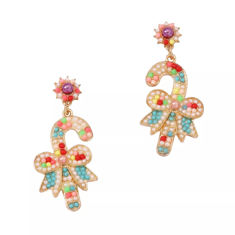 Christmas Candy Cane Bow Drop Earrings, image 5