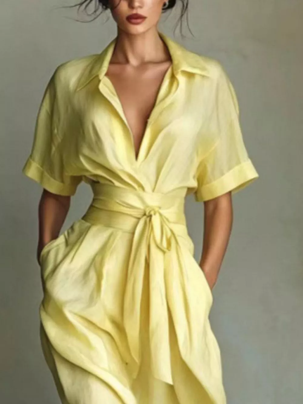 Collared Neck Maxi Shirt Dress, image 6