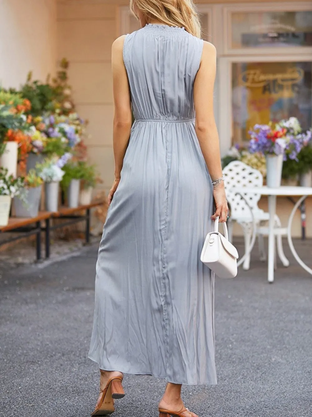 Ruched Notched Sleeveless Midi Dress, image 2