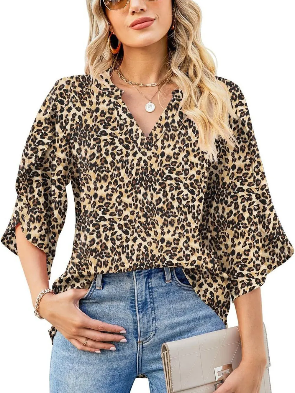 Printed Notched Half Sleeve Blouse, image 15