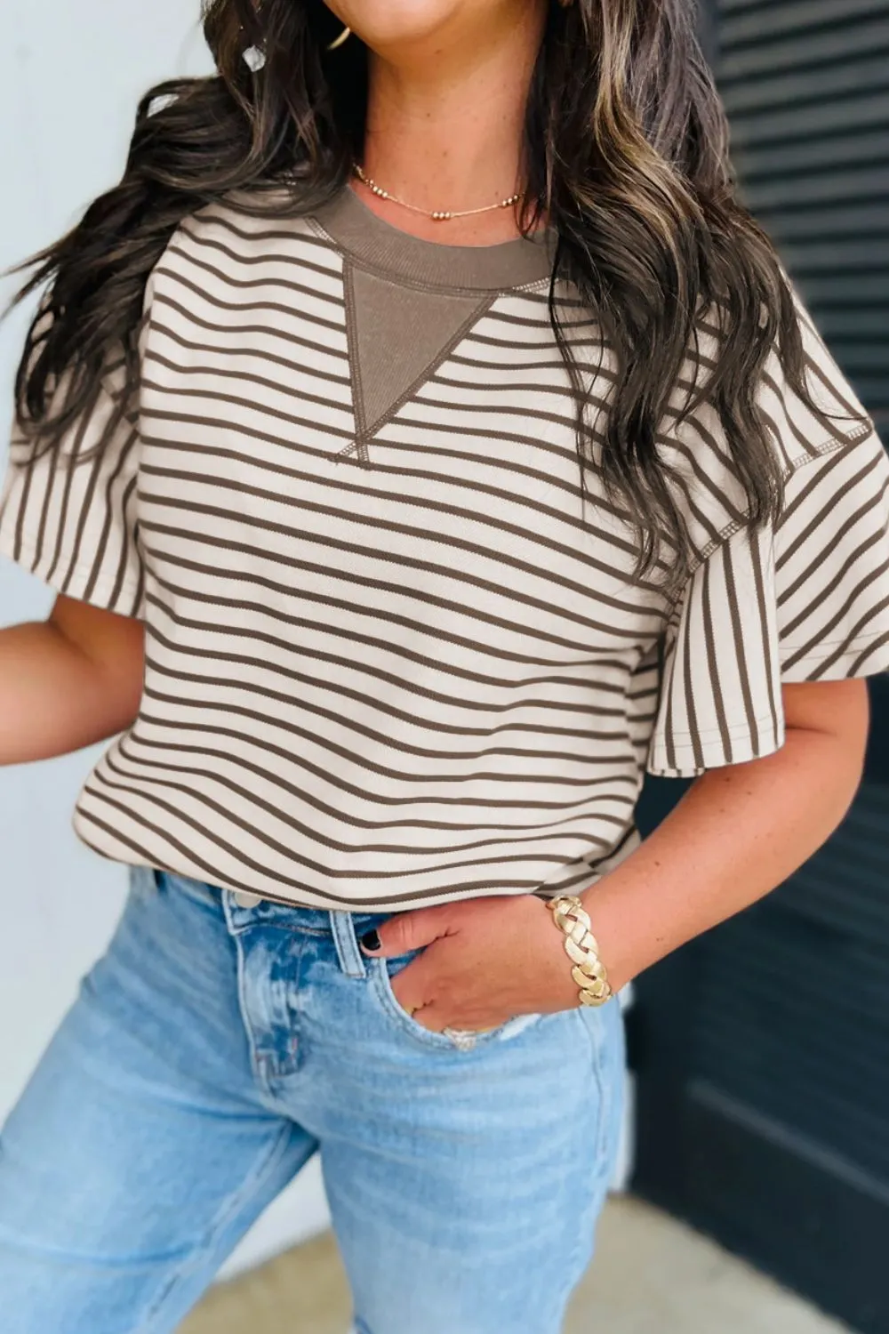 Contrast Striped Ruffle Short Sleeve Top, image 9