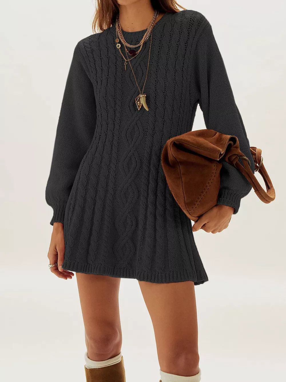 Cable Knit Sweater Mini Dress, image 5