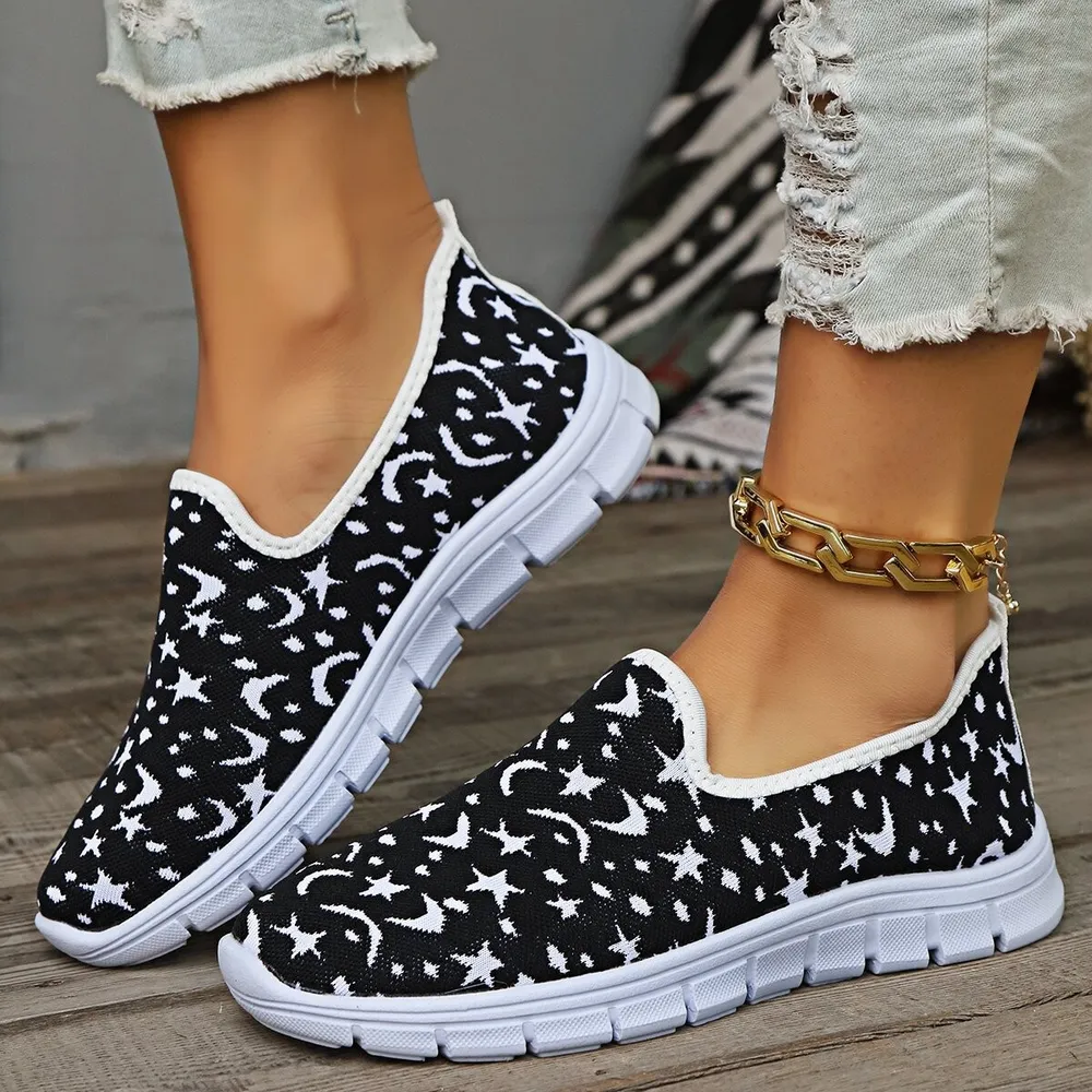 Star & Moon Pattern Flat Loafers, image 5