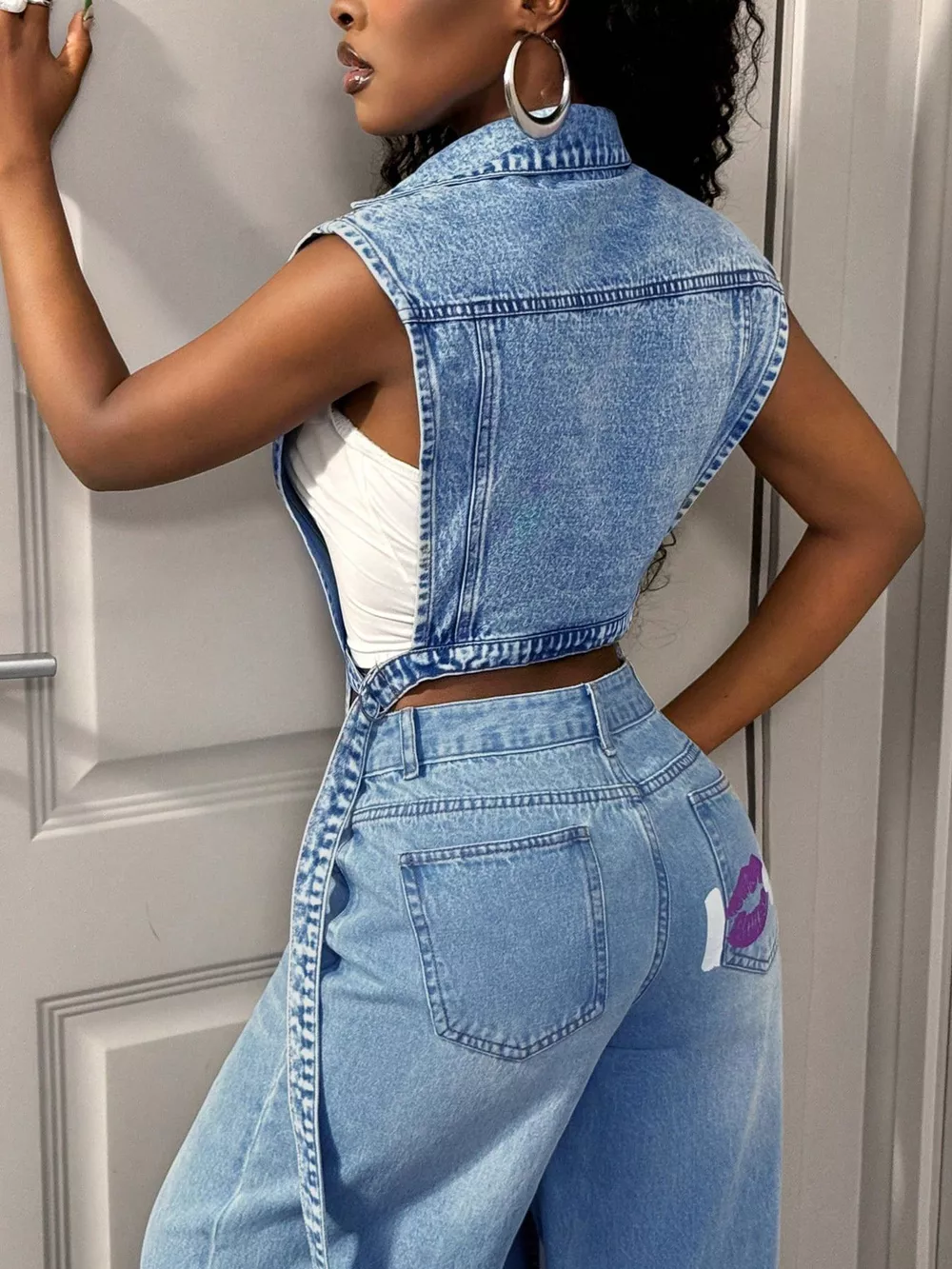 High-Low Open Front Denim Vest, image 13