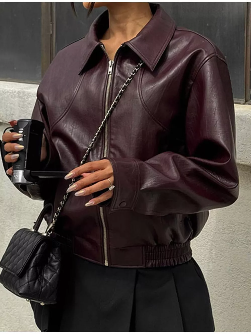 Belted Leather Jacket with Shawl Collar, image 18