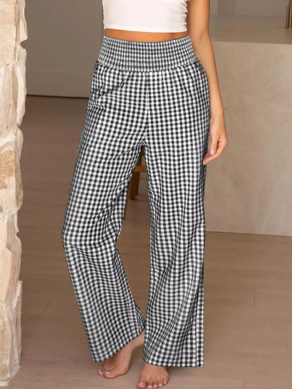 Gingham High Waist Wide Leg Pants, image 6