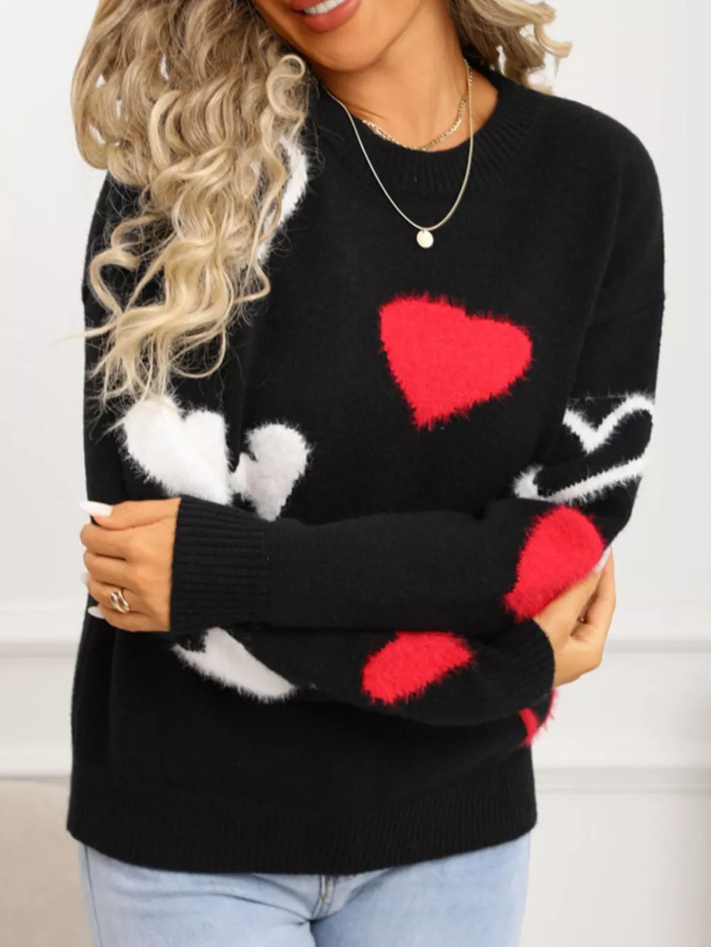 Valentine's Day Heart Pattern Knit Sweater, image 7