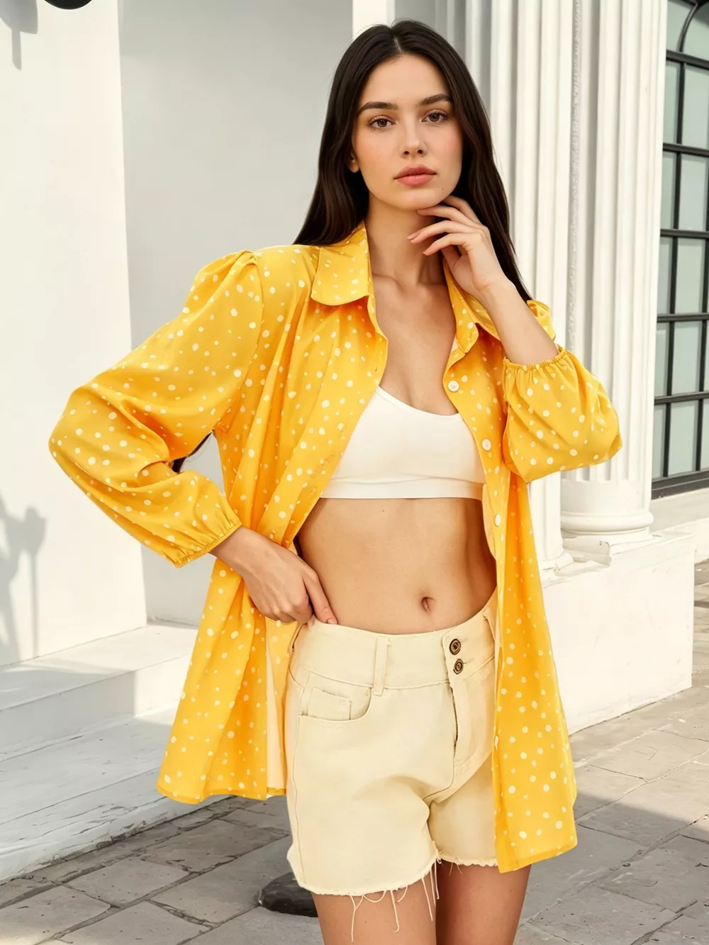 Polka Dot Puff Sleeve Shirt, image 3