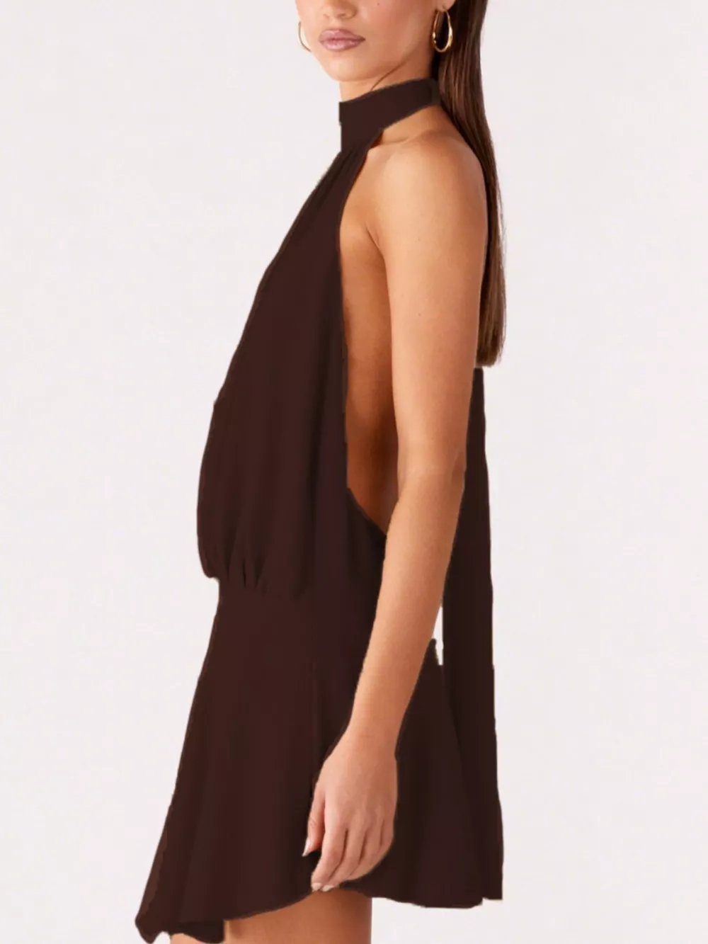 Backless Halter Neck Gathered Waist Dress, image 6