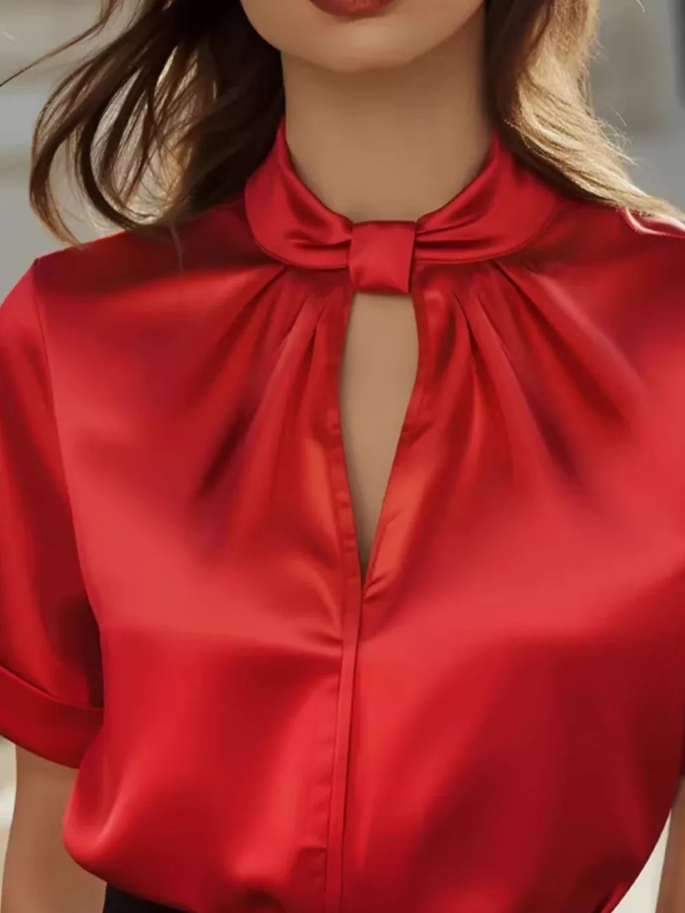 Satin Keyhole Short Sleeve Blouse, image 12
