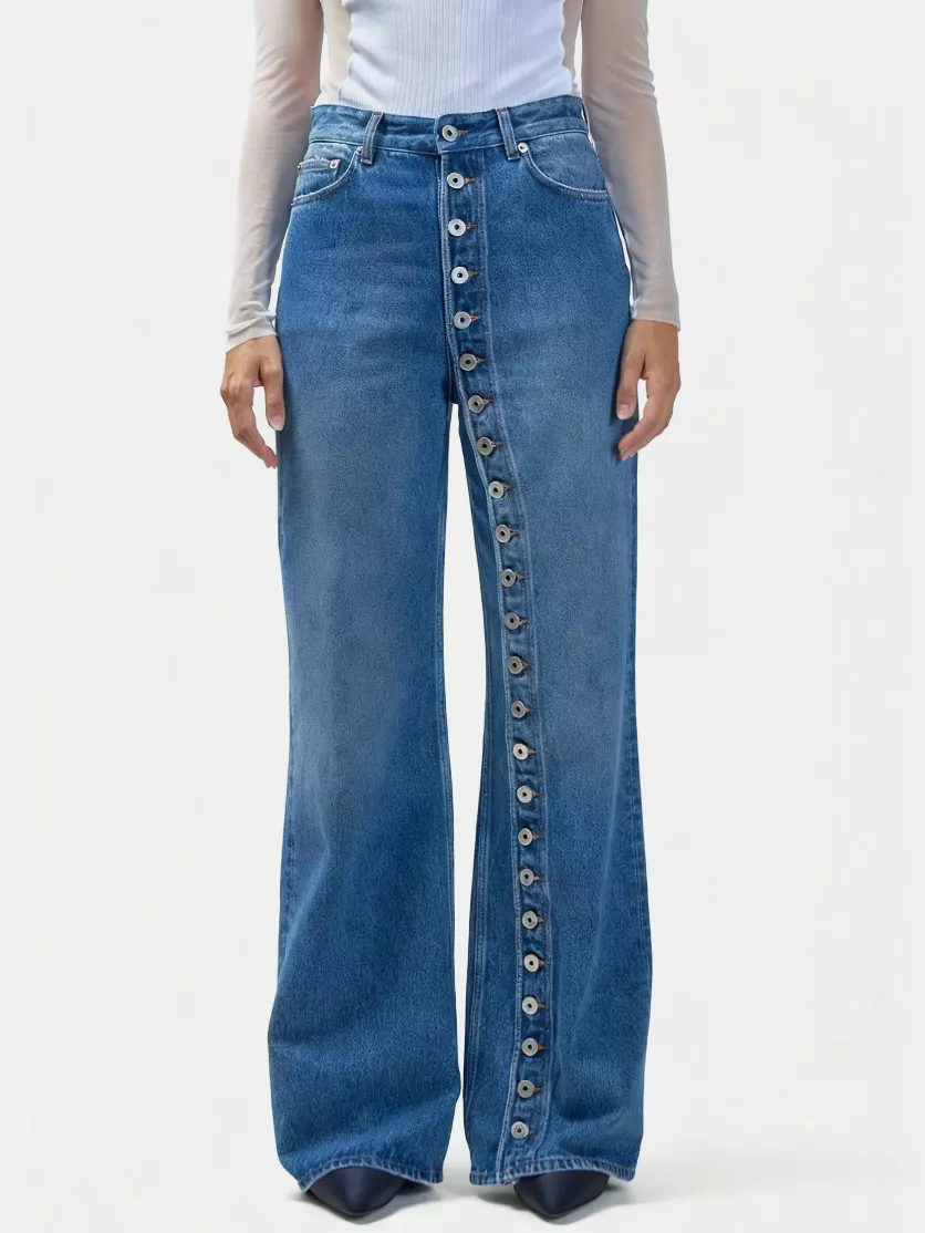 High-Waisted Asymmetric Button-Fly Wide-Leg Jeans, image 2