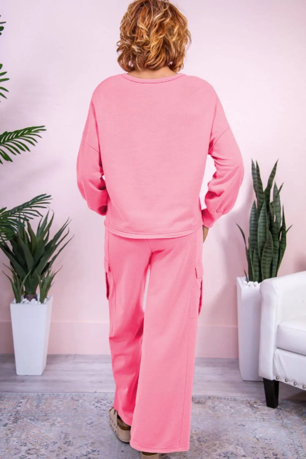 Full Size Round Neck Long Sleeve Top and Drawstring Pants Set, image 4