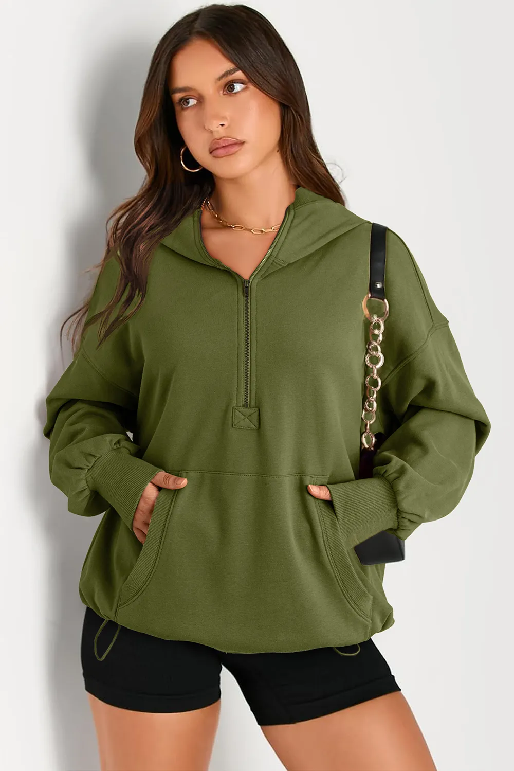 Pocketed Half Zip Long Sleeve Hoodie, image 22