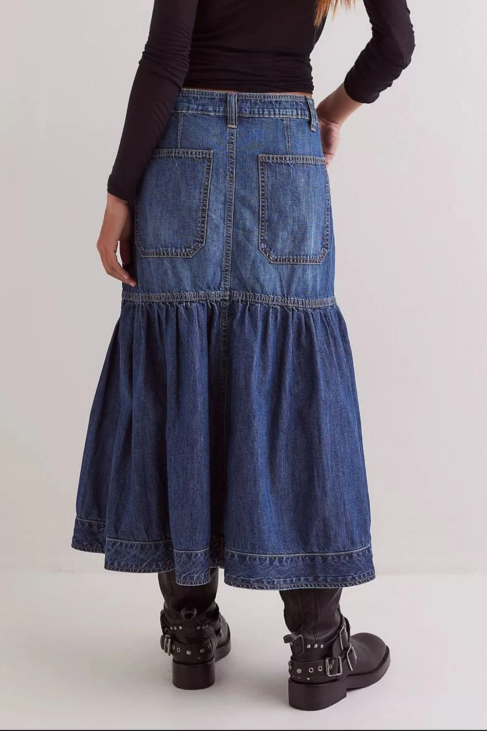 Midi Denim Skirt with Pockets, image 2