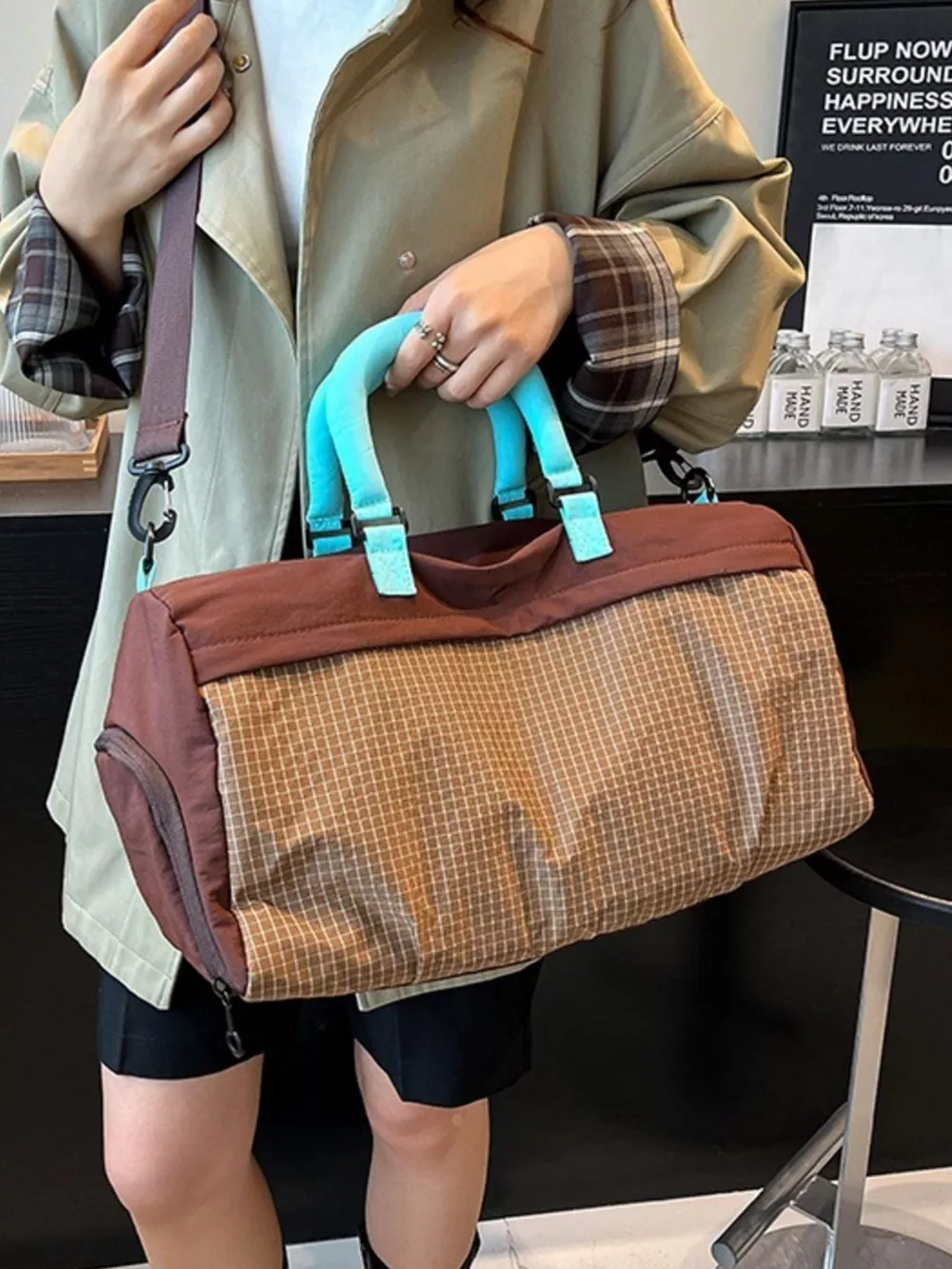 Plaid Oxford Sloth Travel Bag, image 6