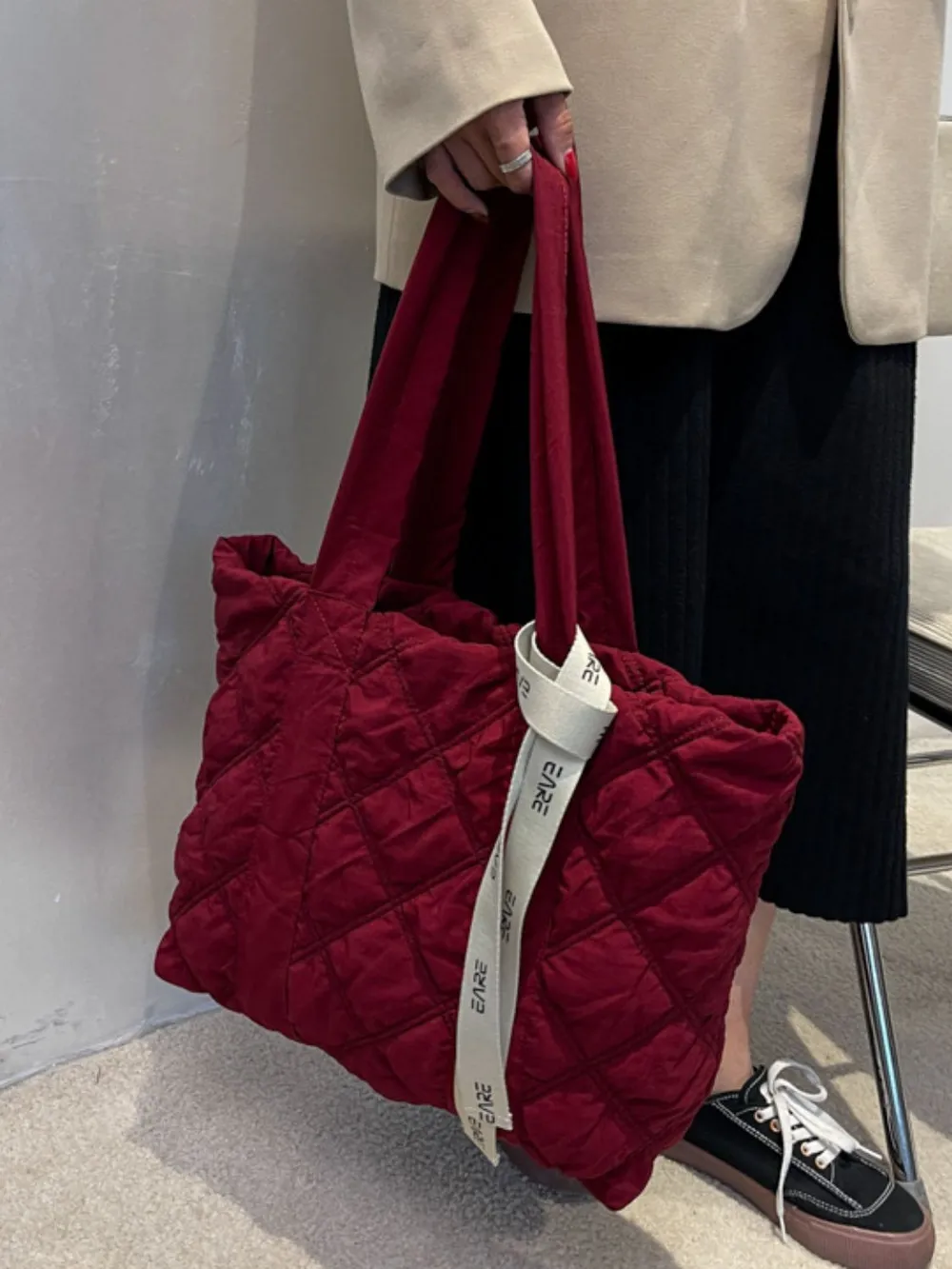 Quilted Nylon Large Tote Bag, image 10