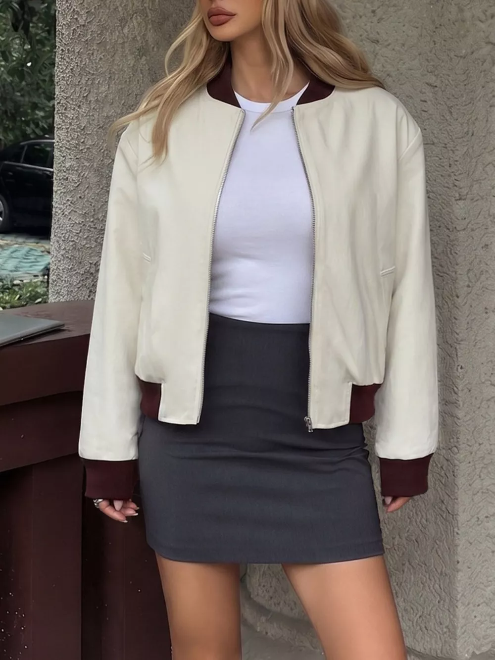 Contrast Trim Zip Up Jacket, image 4
