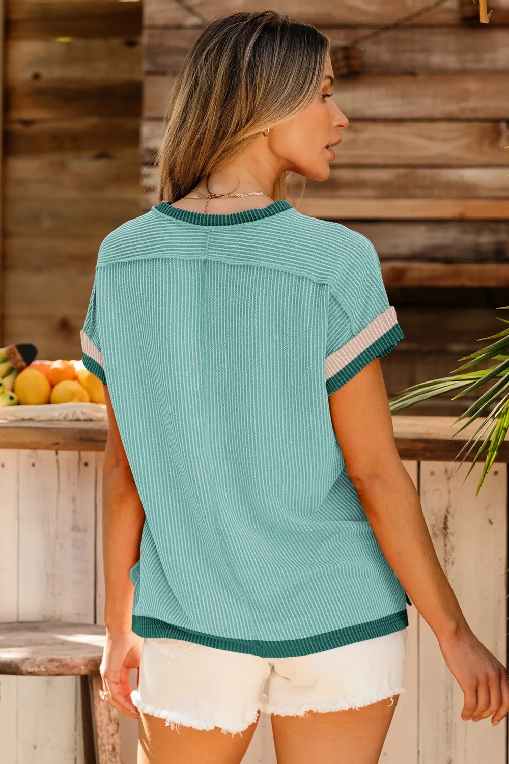 Color Block Round Neck Cap Sleeve T-Shirt, image 8