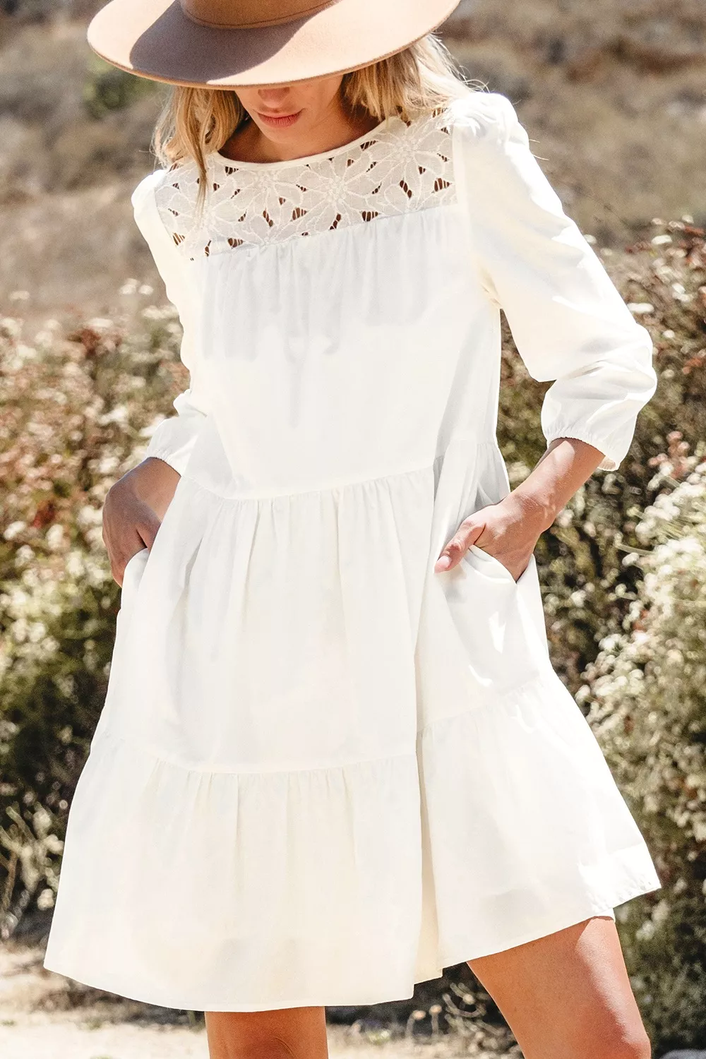 3/4 Sleeve Tiered Mini Dress