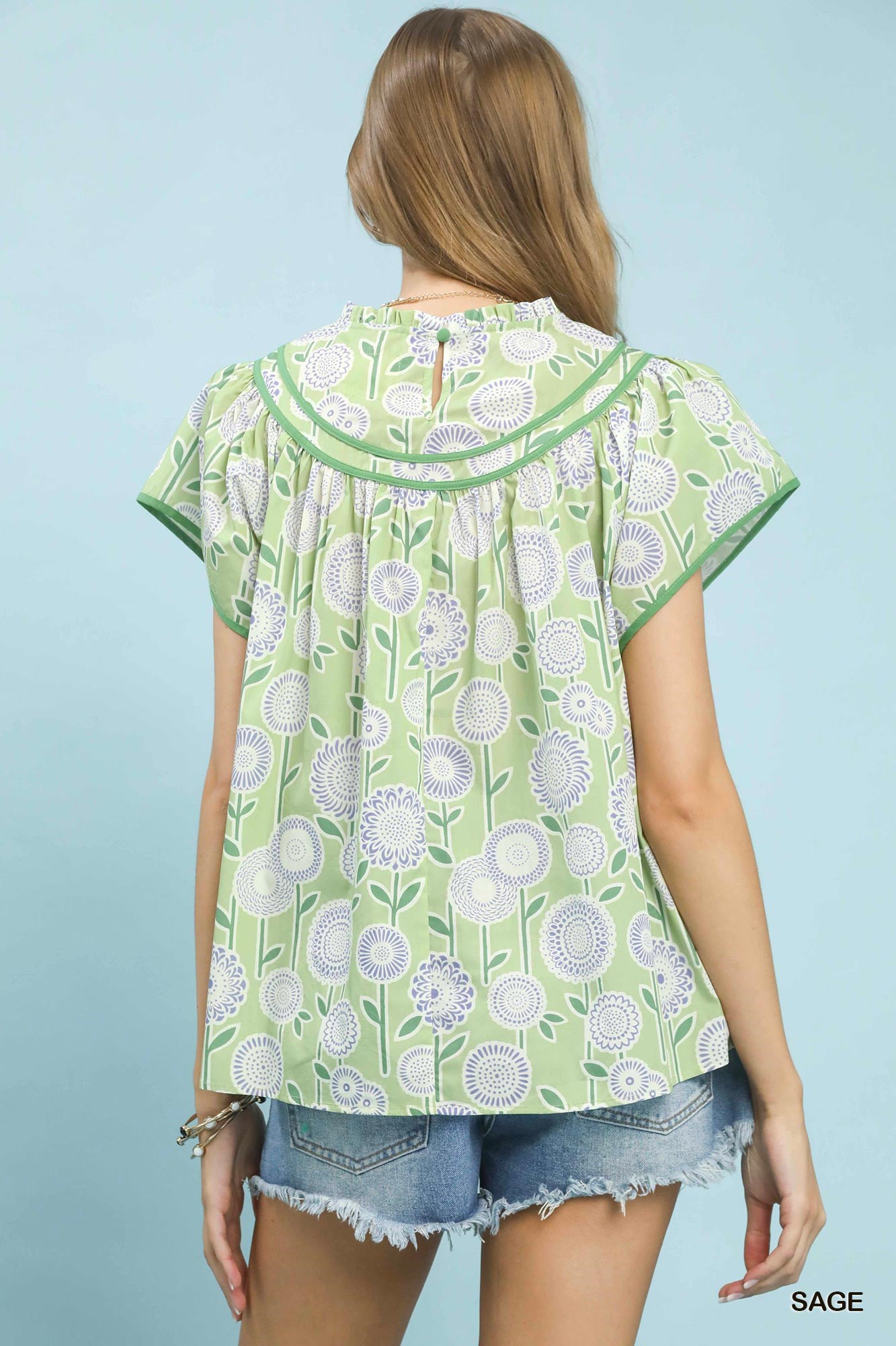 Retro Floral Smocked Babydoll Blouse, image 3