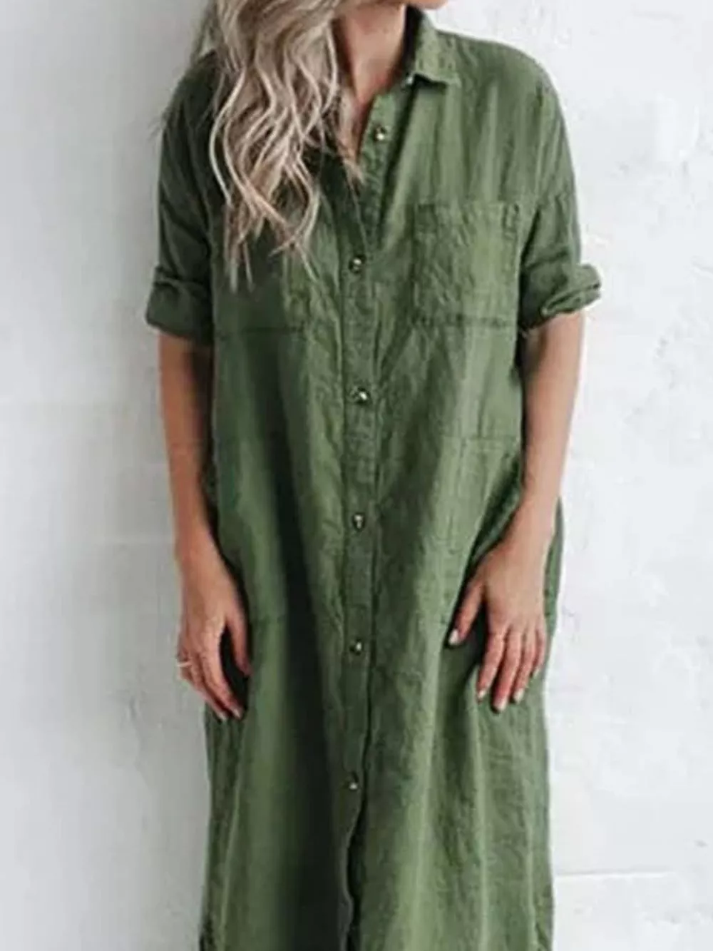 Full Size Casual Button-Down Maxi Shirt Dress Plus Size, image 2