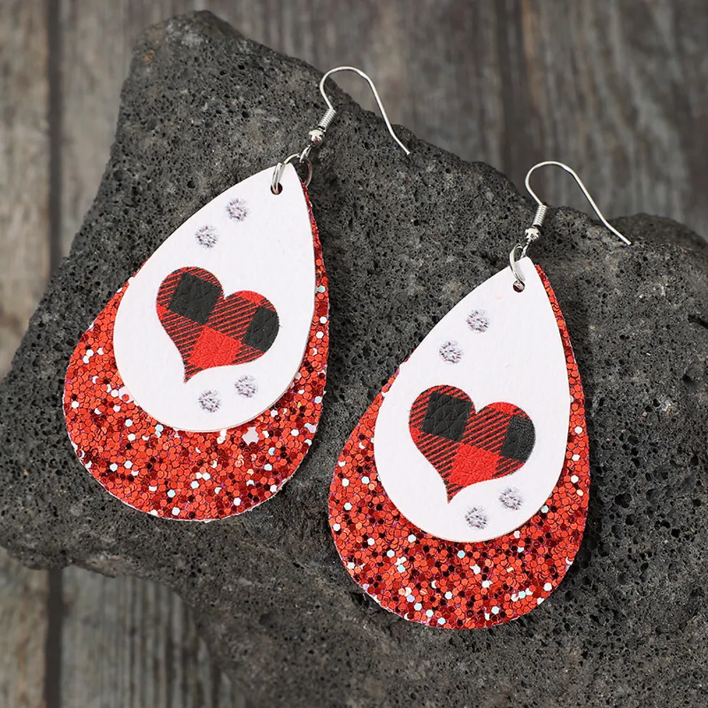 Heart Sequin Leather Teardrop Earrings, image 3
