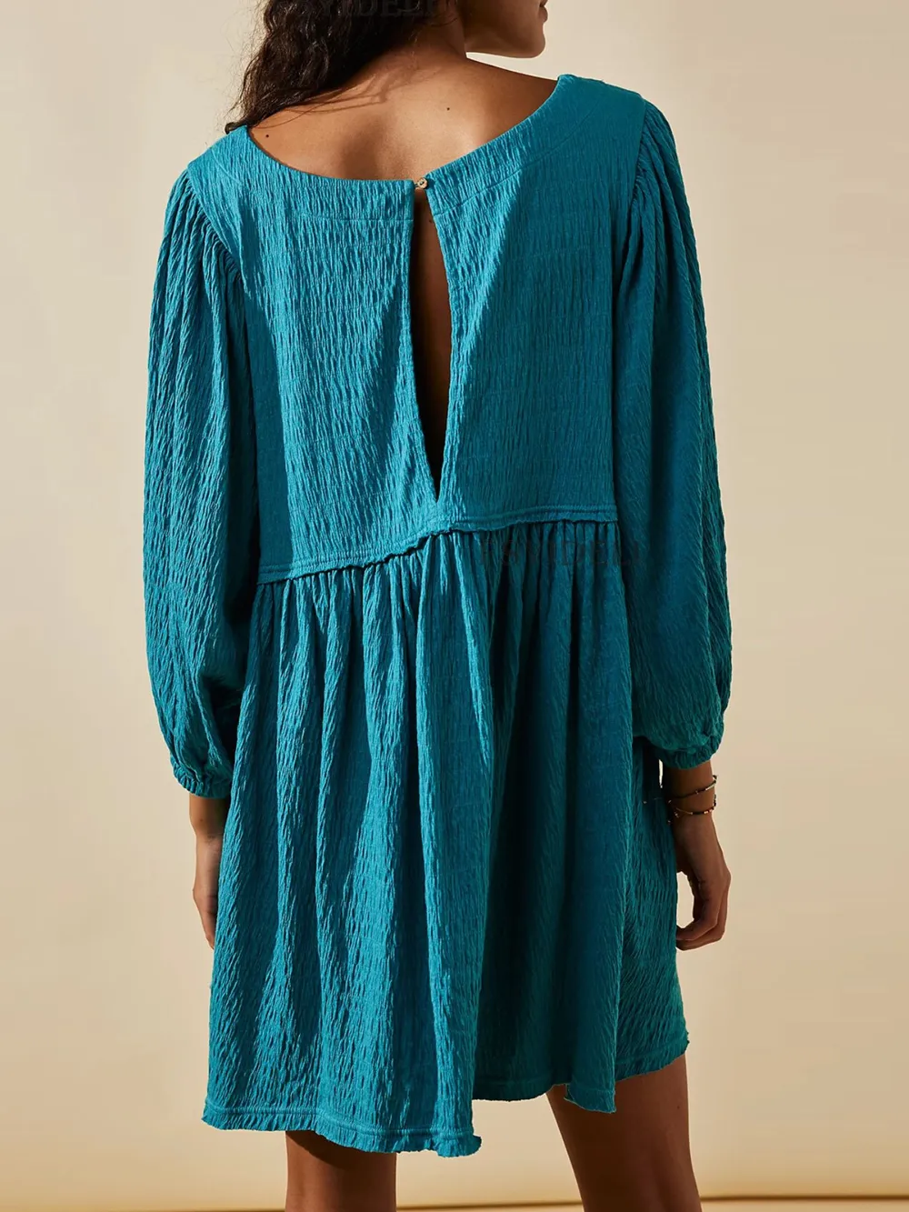 Textured Round Neck 3/4 Sleeve Dress, image 2