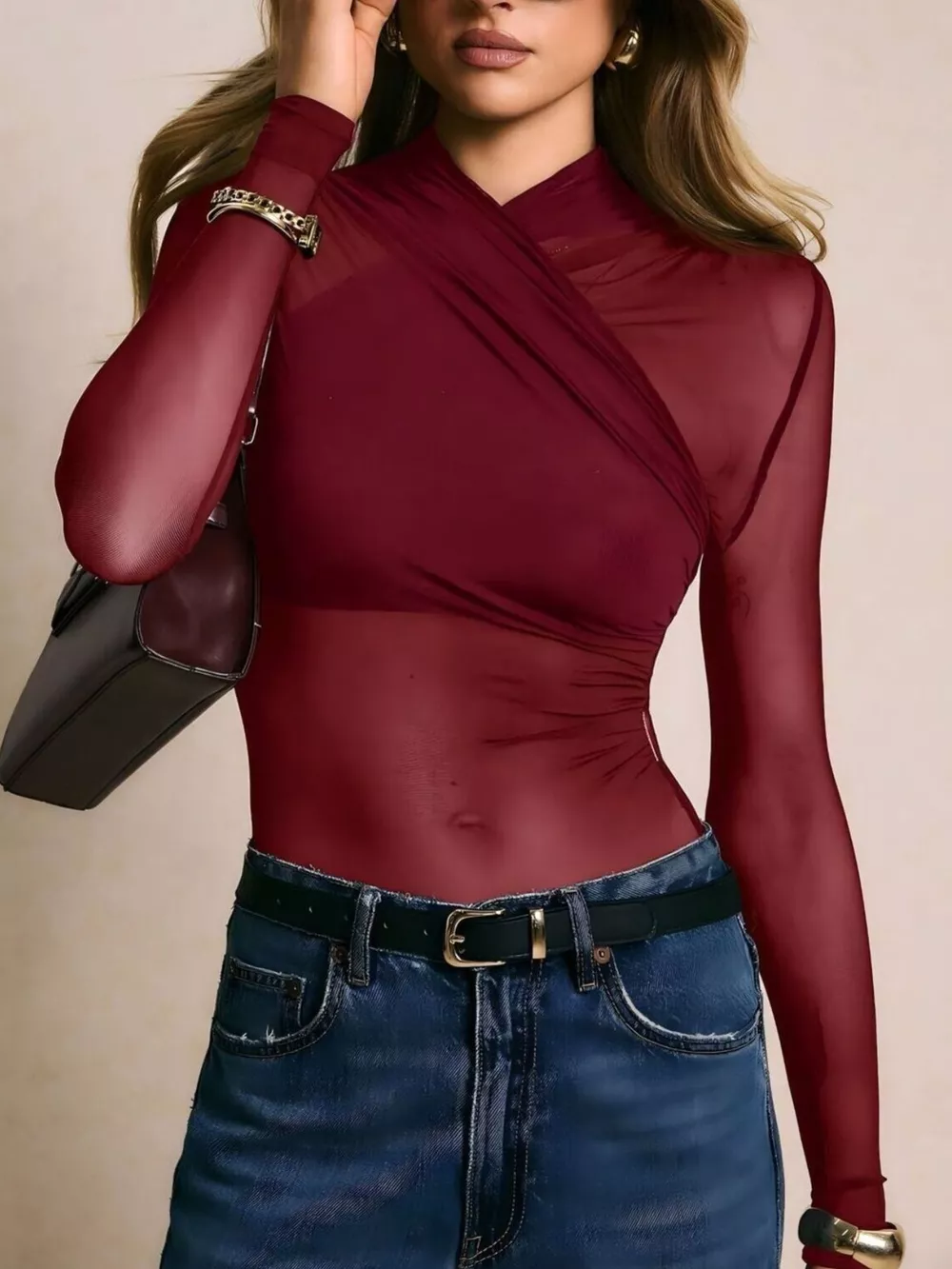 Mesh Long Sleeve Bodysuit, image 4
