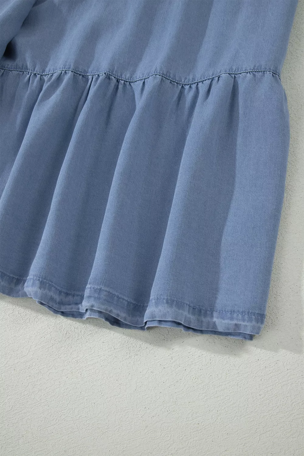 Elastic Waist Ruffled Tiered Flared Denim Maxi Skirt, image 9