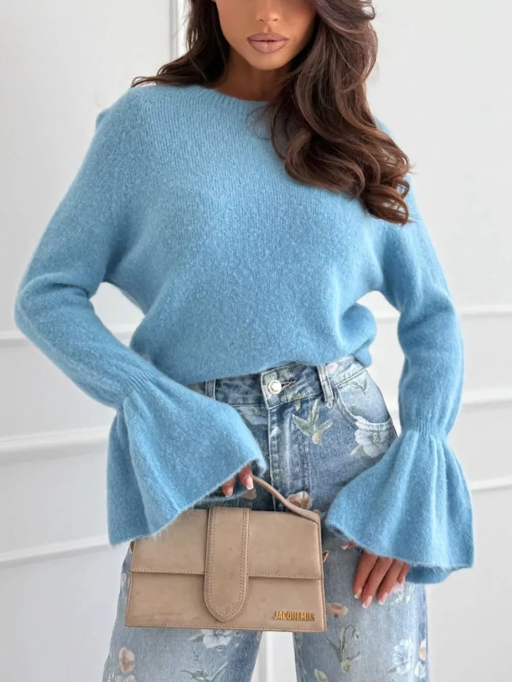 Round Neck Flounce Sleeve Sweater, image 3