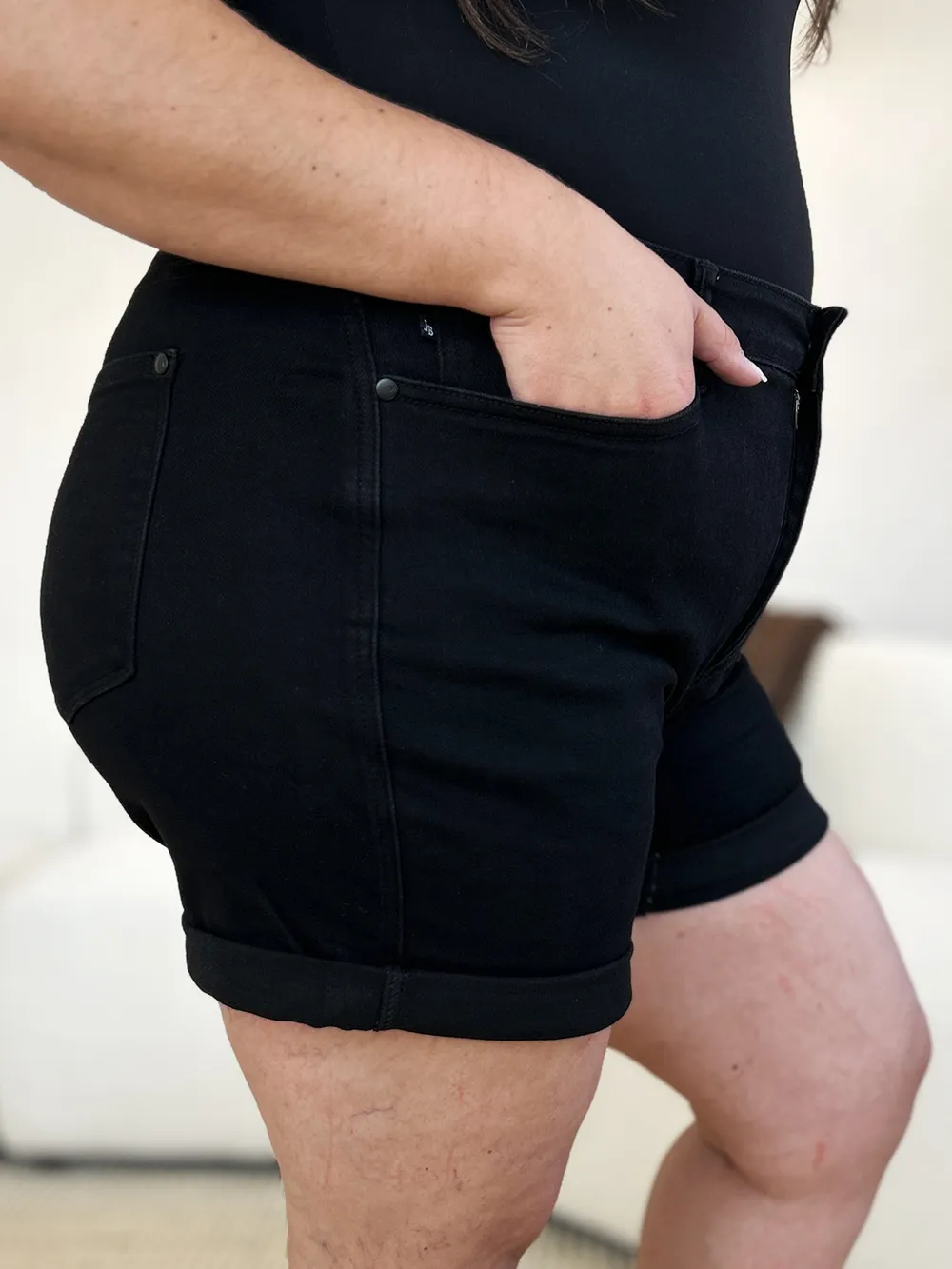 Full Size High Waist Tummy Control Cuffed Denim Shorts, image 9