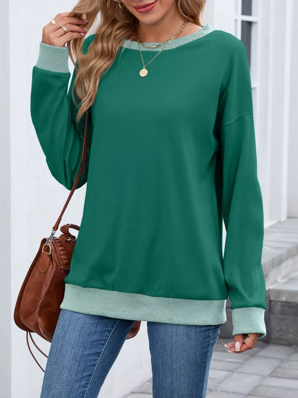 Contrast Trim Long Sleeve Sweatshirt, image 14