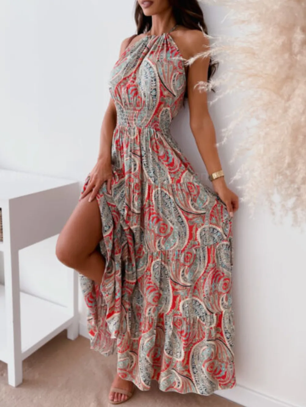 Printed Halter Neck Maxi Dress, image 10