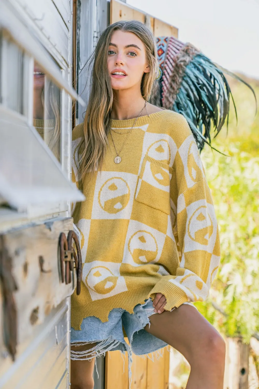 Checkerboard Sweater with Yin Yang Pattern, image 5
