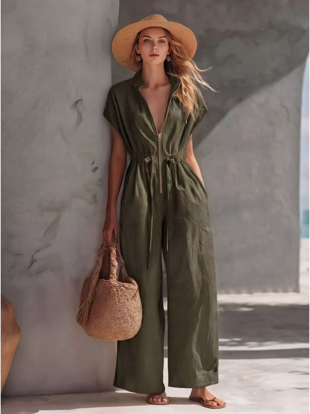 Zipper Front Wide Leg Jumpsuit, image 4