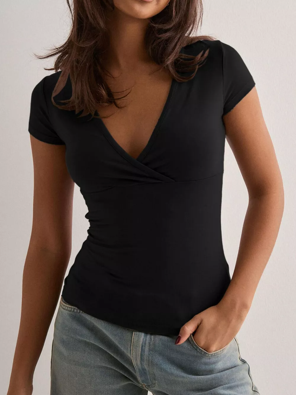 Elegant Wrap V-Neck Slim Fit T-Shirt, image 21