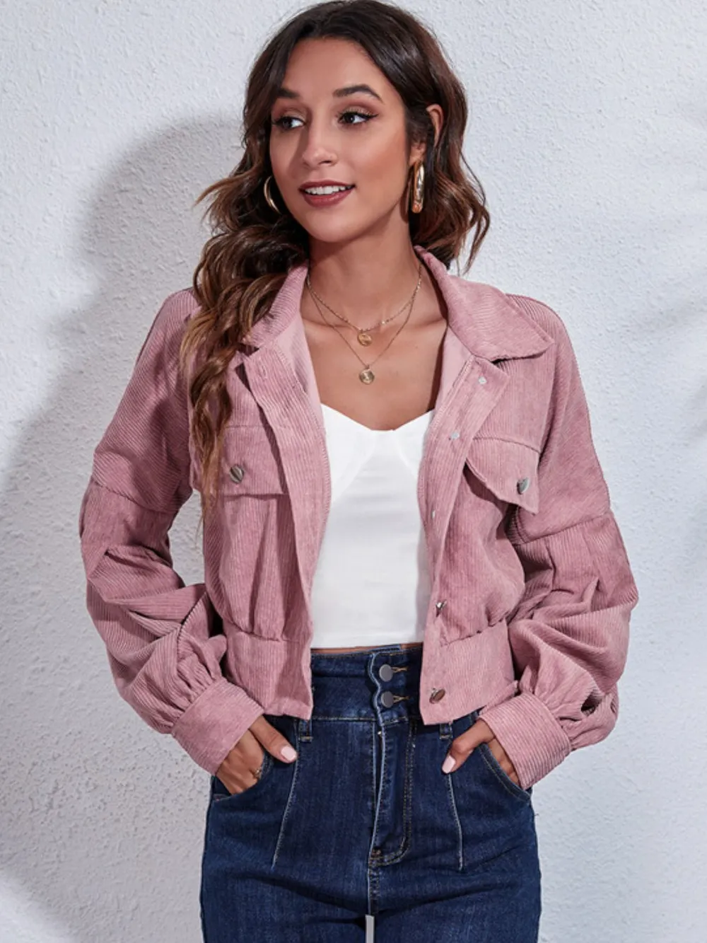 Button Down Collared Neck Cropped Jacket, image 16