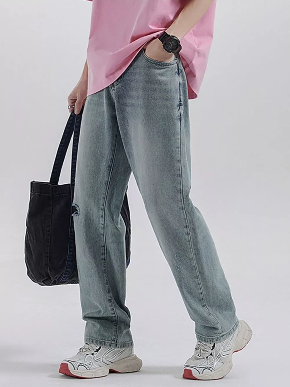 Men's Distressed Wide Leg Jeans, image 2