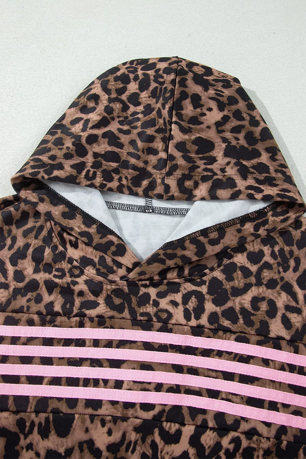 Leopard Print Contrast Striped Detail Long Sleeve Top Pant Set, image 8