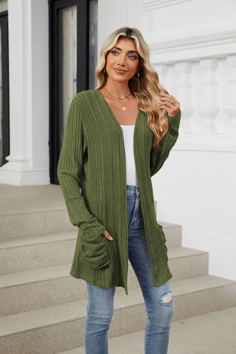 Pocketed Open Front Long Sleeve Cardigan, image 42