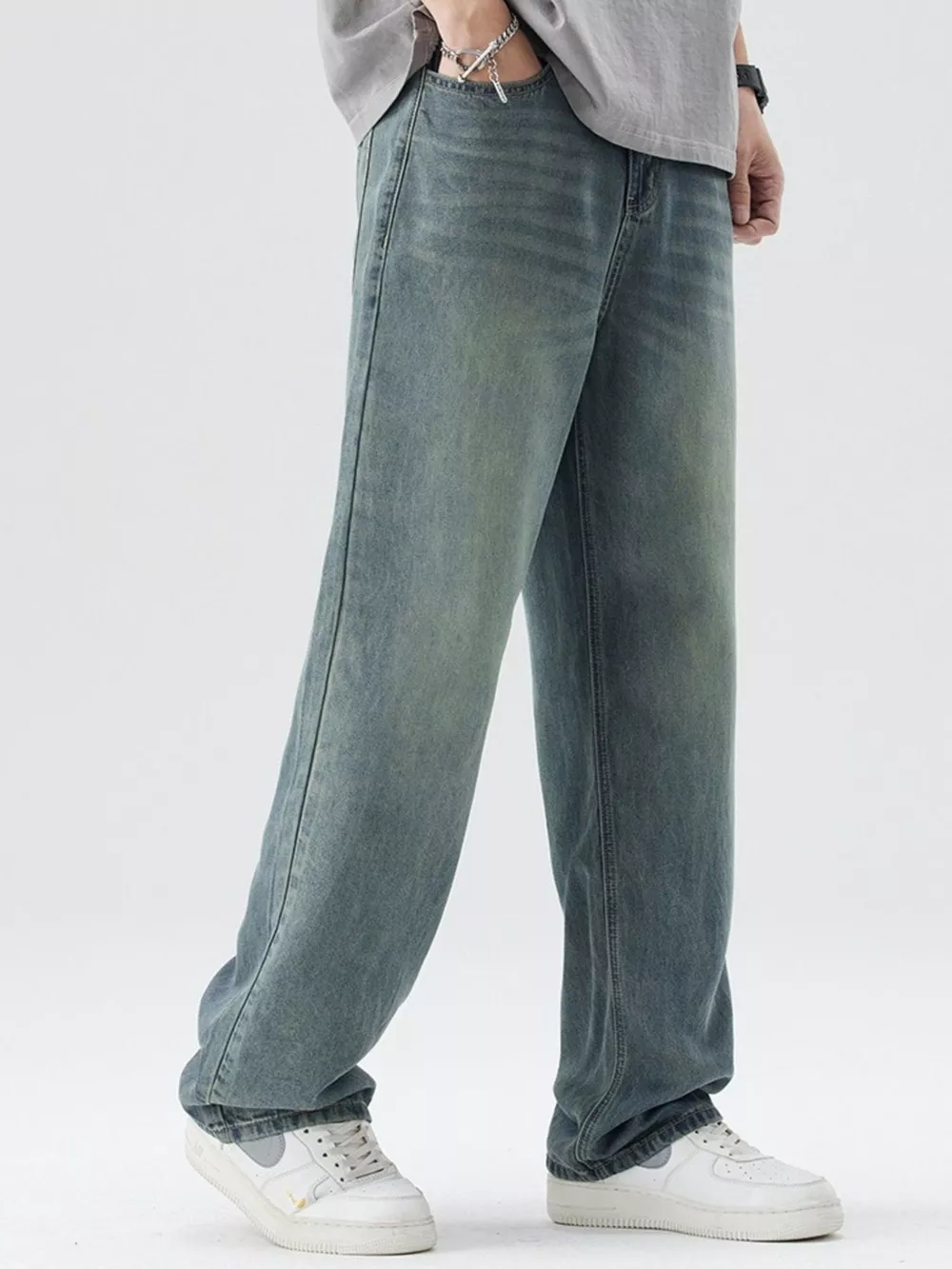 Men's Washed Wide Leg Relaxed Fit Jeans, image 4