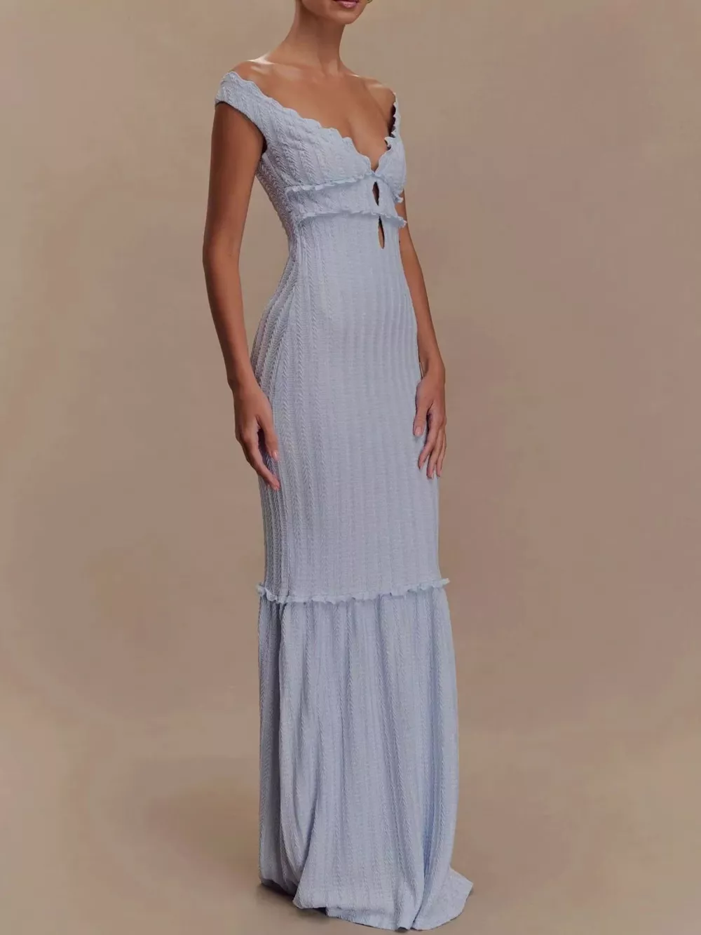 Frill Off-Shoulder Knit Maxi Mermaid Dress, image 3