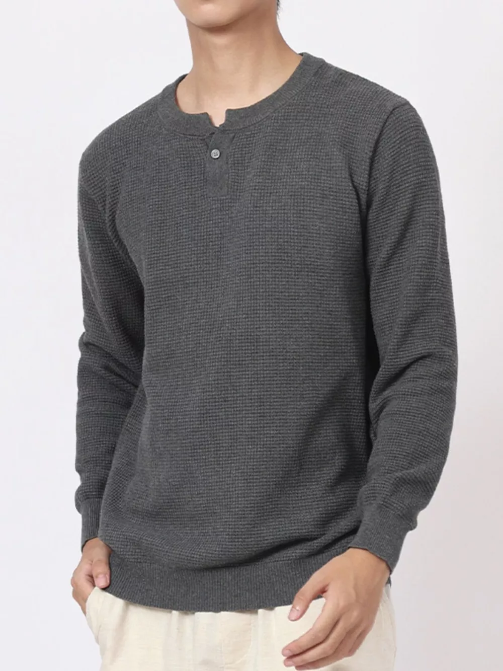 Men's Plus Size Button Detail Waffle Knit Top, image 9