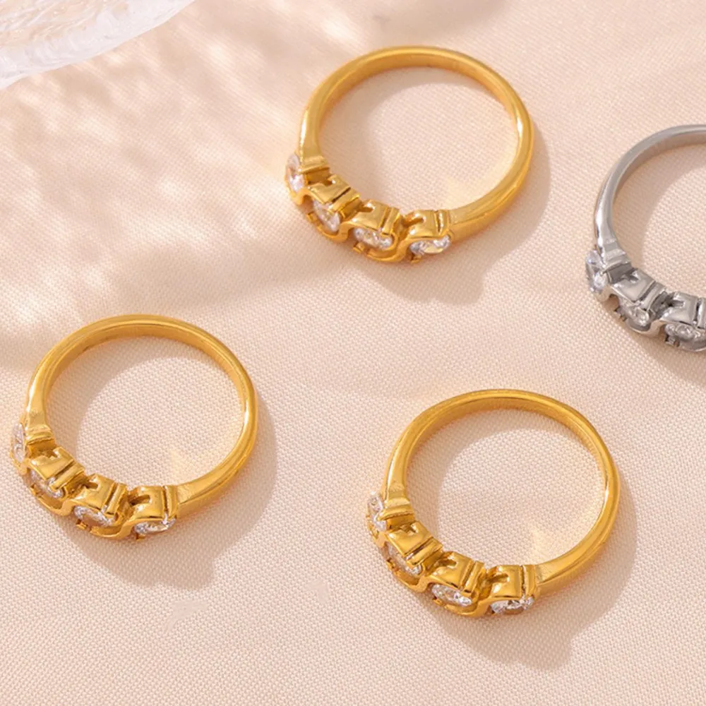 Stainless Steel Inlaid Zircon Ring, image 2