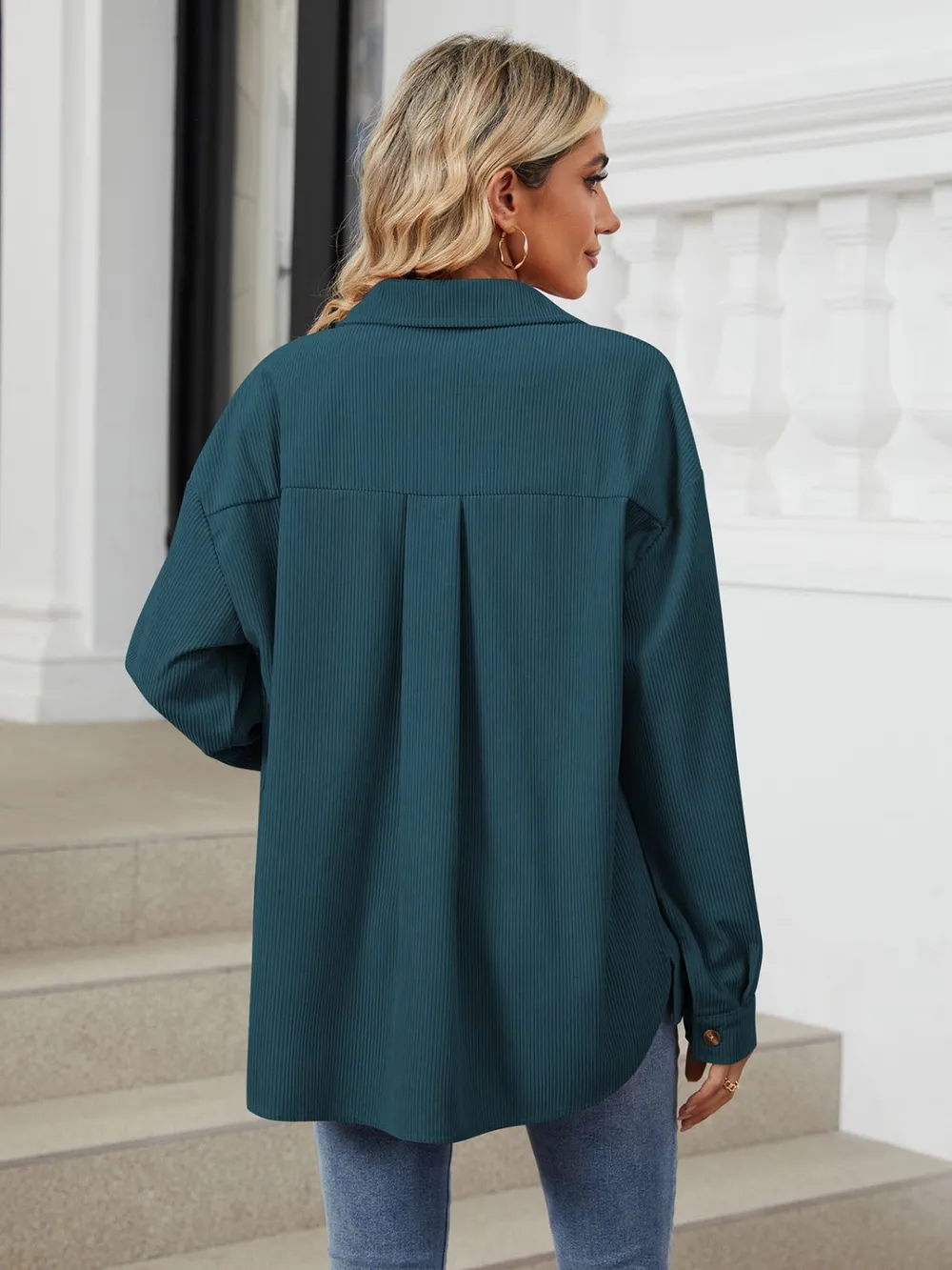 Button Up Long Sleeve Shirt with Breast Pockets, image 30
