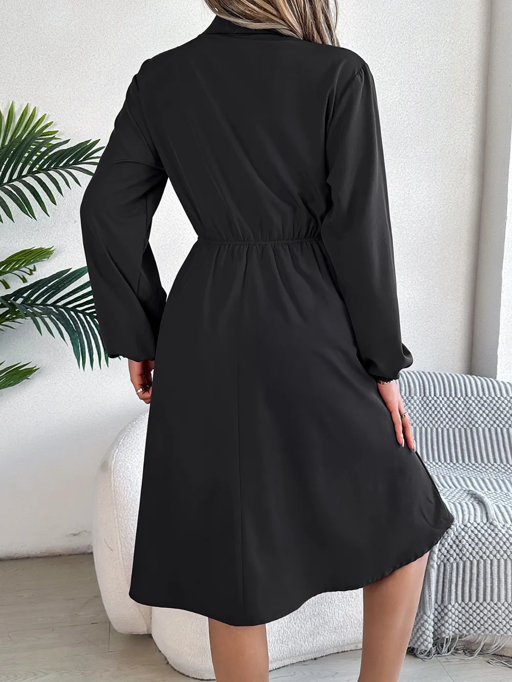Collared Neck Long Sleeve Dress with Pockets, image 15